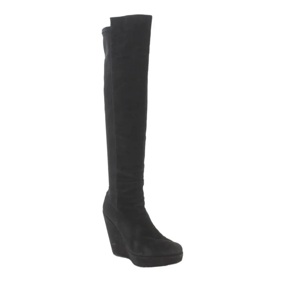 Stuart Weitzman Womens Slip-On Platform Wedge Heel Knee-High Boots Black Size 10